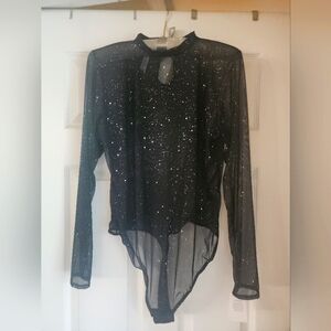 Auden Sequin Mesh Long Sleeve Bodysuit